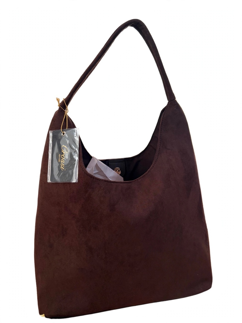 Crossi New wDark Brown Suede Hobo Shoulder Bag